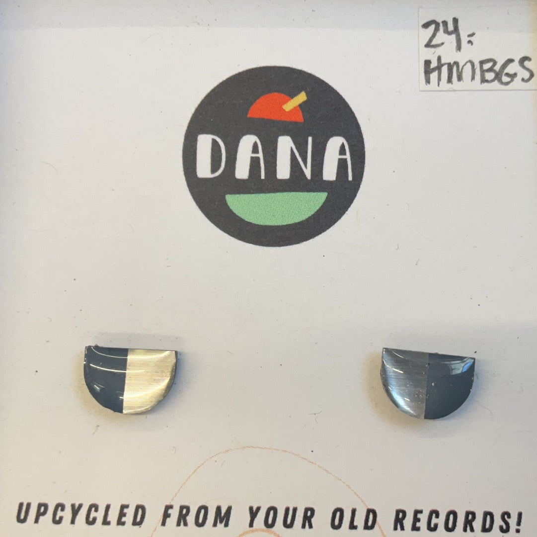 DANA Jewellery - Vinyl Record Earrings - Half Moon Grey & Silver Semi Circle