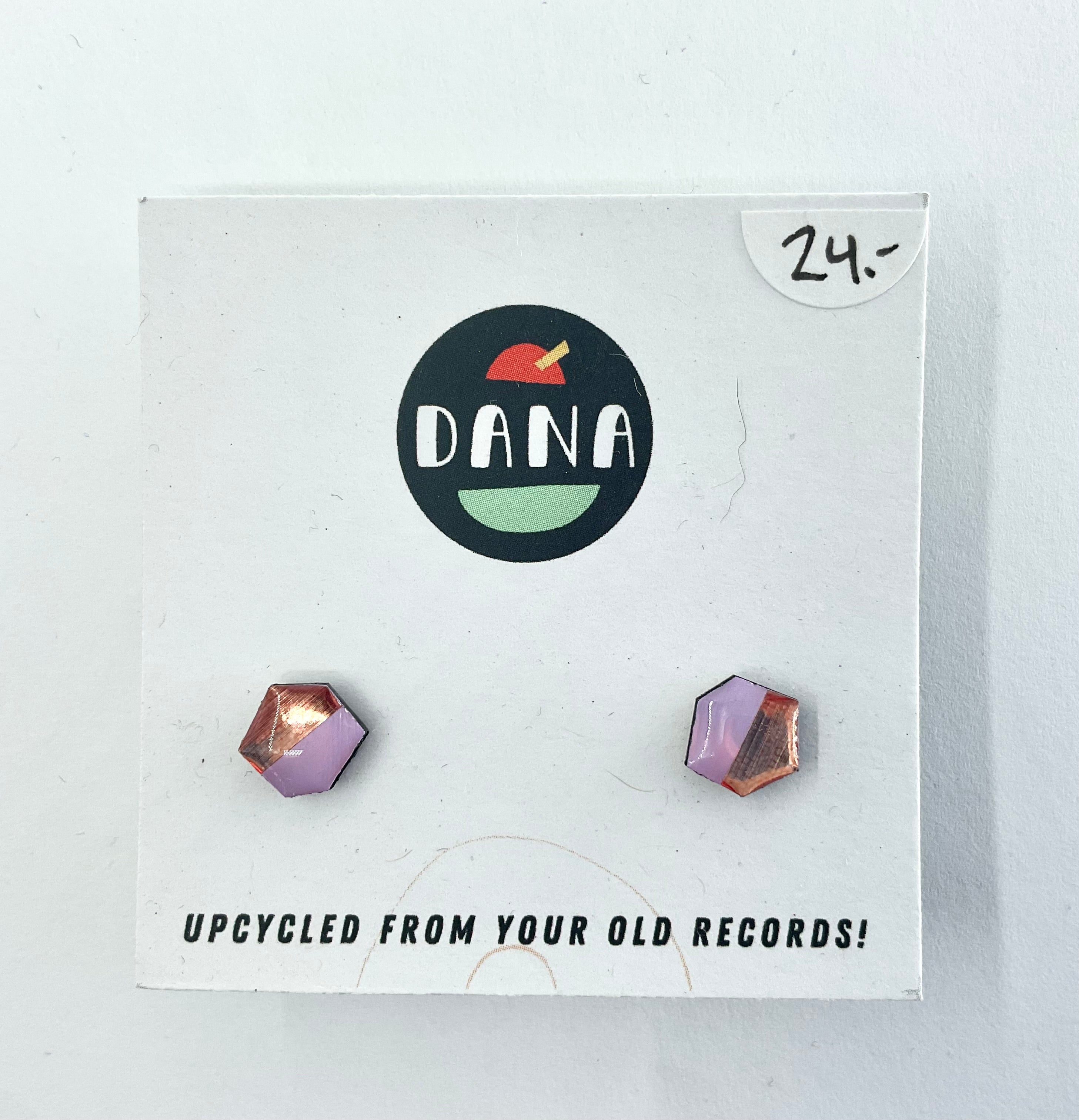 DANA Jewellery - Vinyl Record Earrings - Lilac & Bronze Hexagons