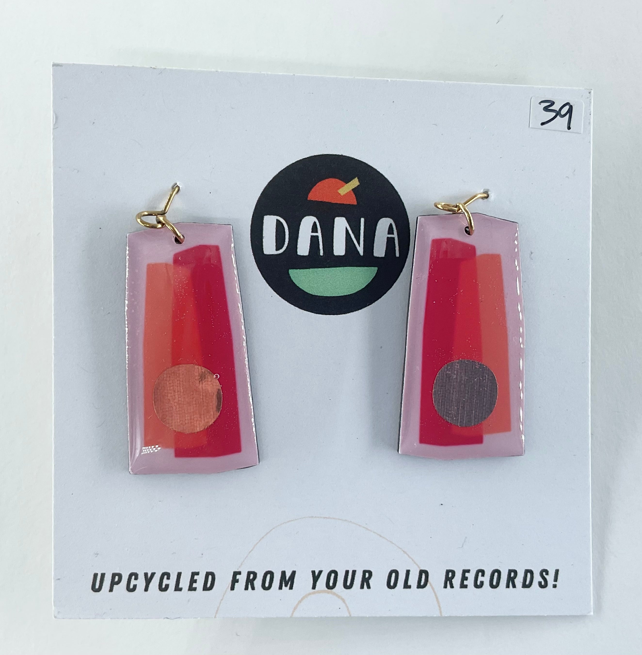 earrings from dana with pinks and reds and golds