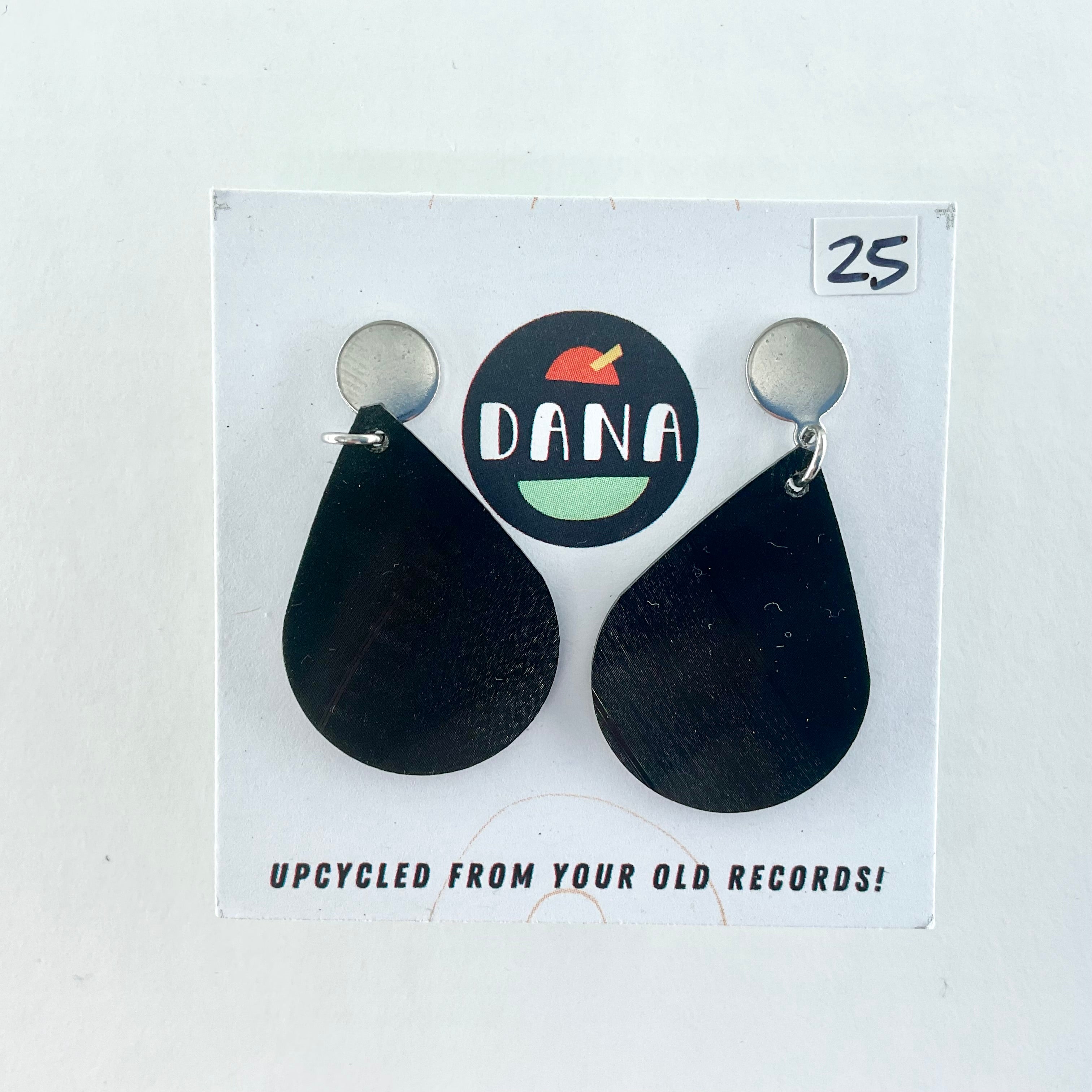 DANA Jewellery - Vinyl Record Earrings - Small Black Teardrop