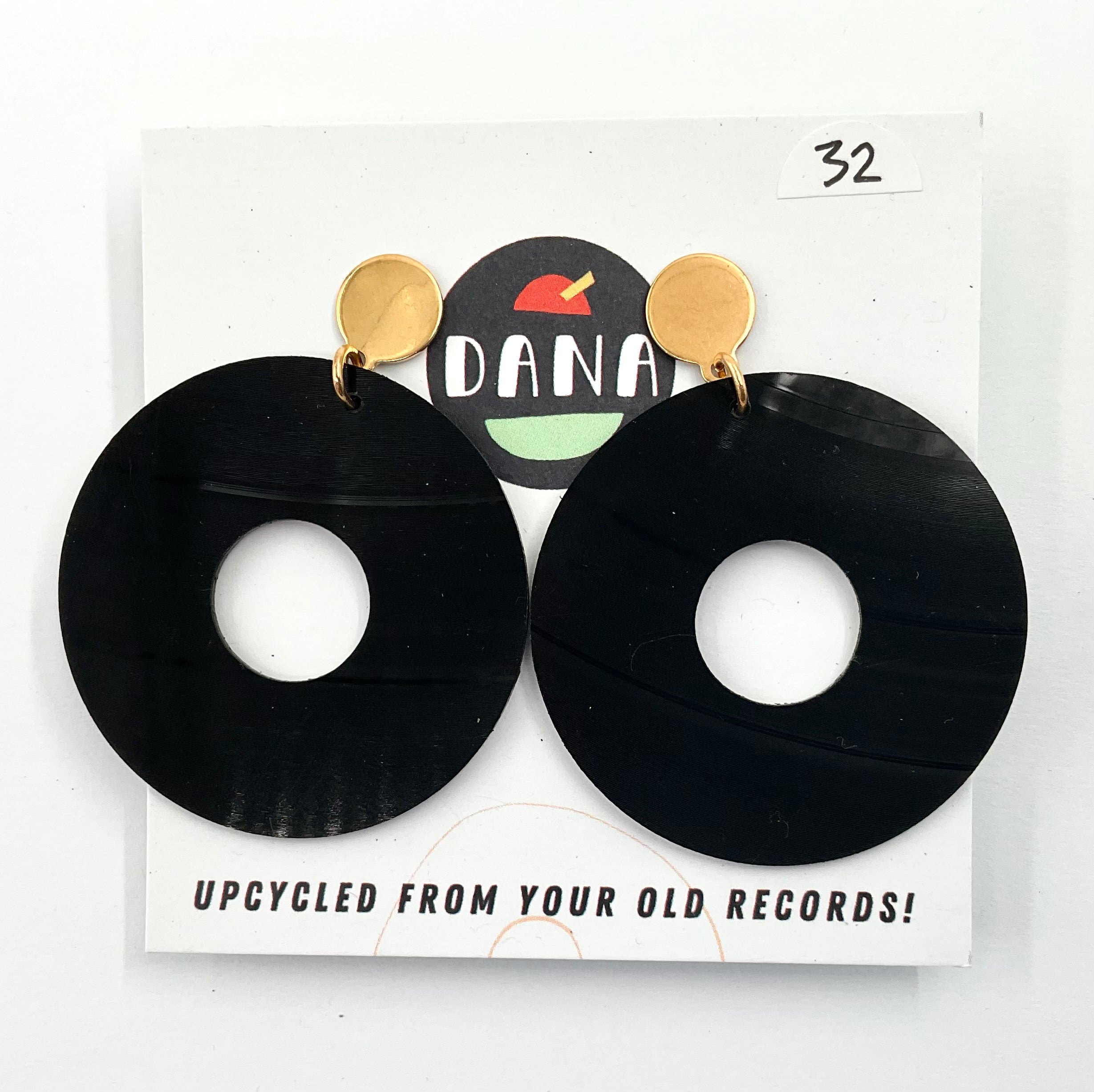 DANA Jewellery - Vinyl Record Earrings - Thick Black Hoops