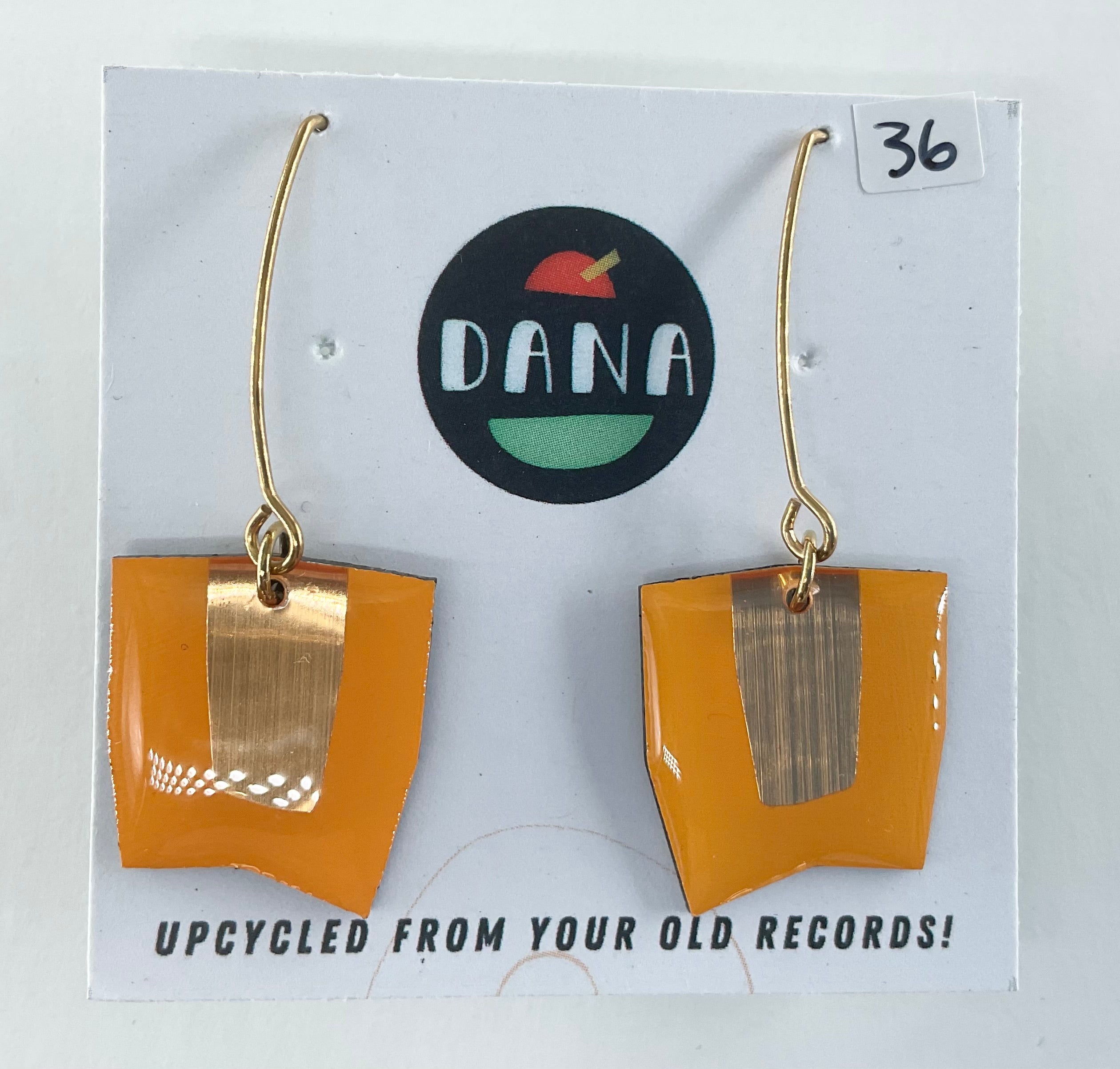 DANA Jewellery - Vinyl Record Earrings - Connie Yellow/Orange and Bronze