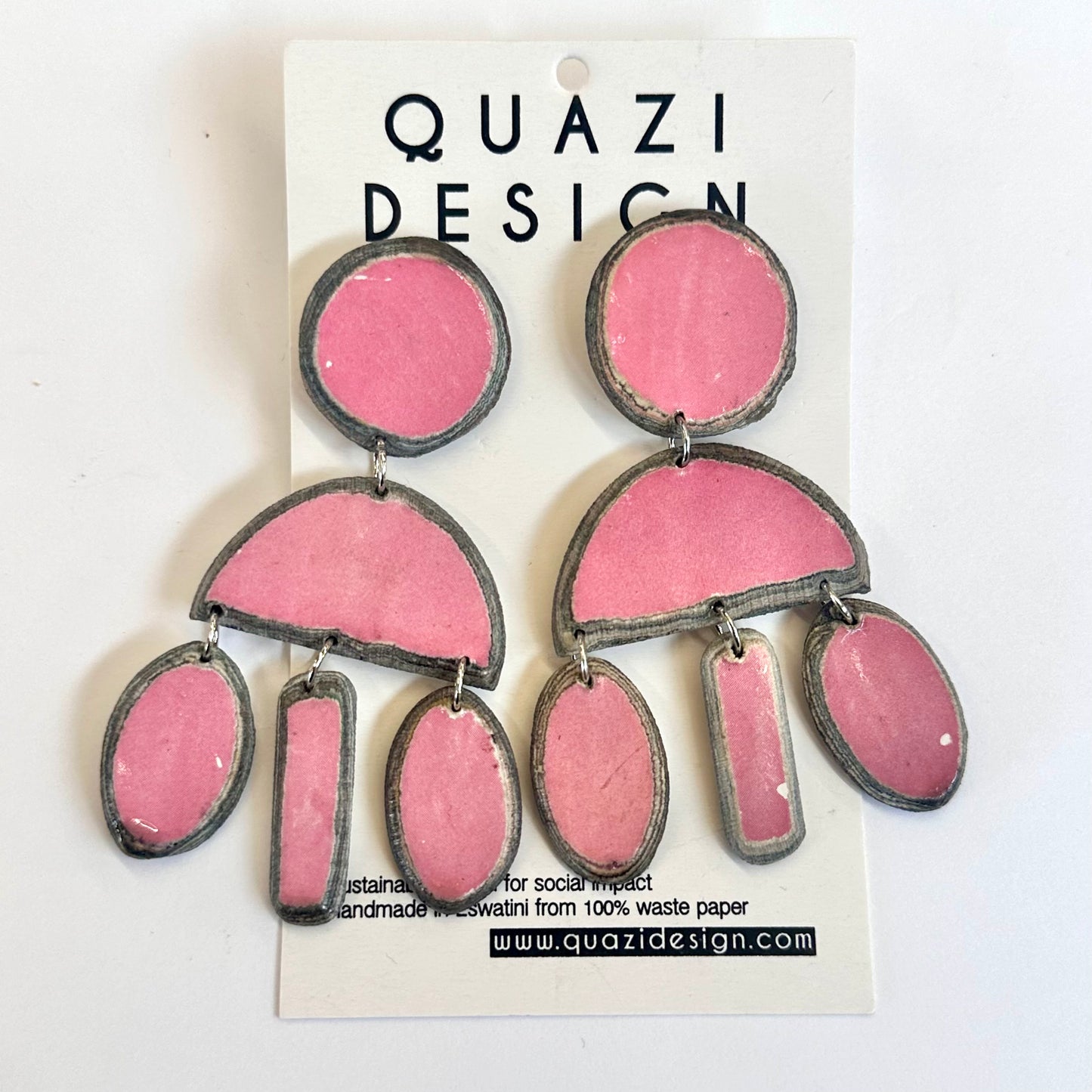 World Design Recycled Magazine Earrings - Pink/Green