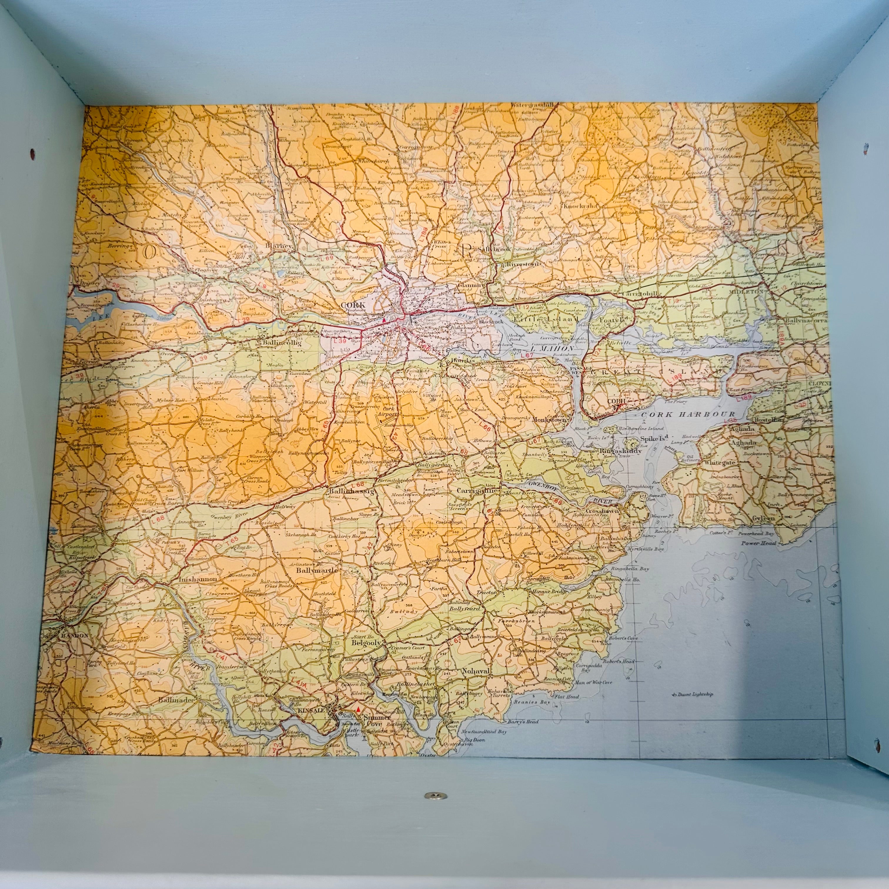 Wall hanging drawer shelve with the map of Ireland