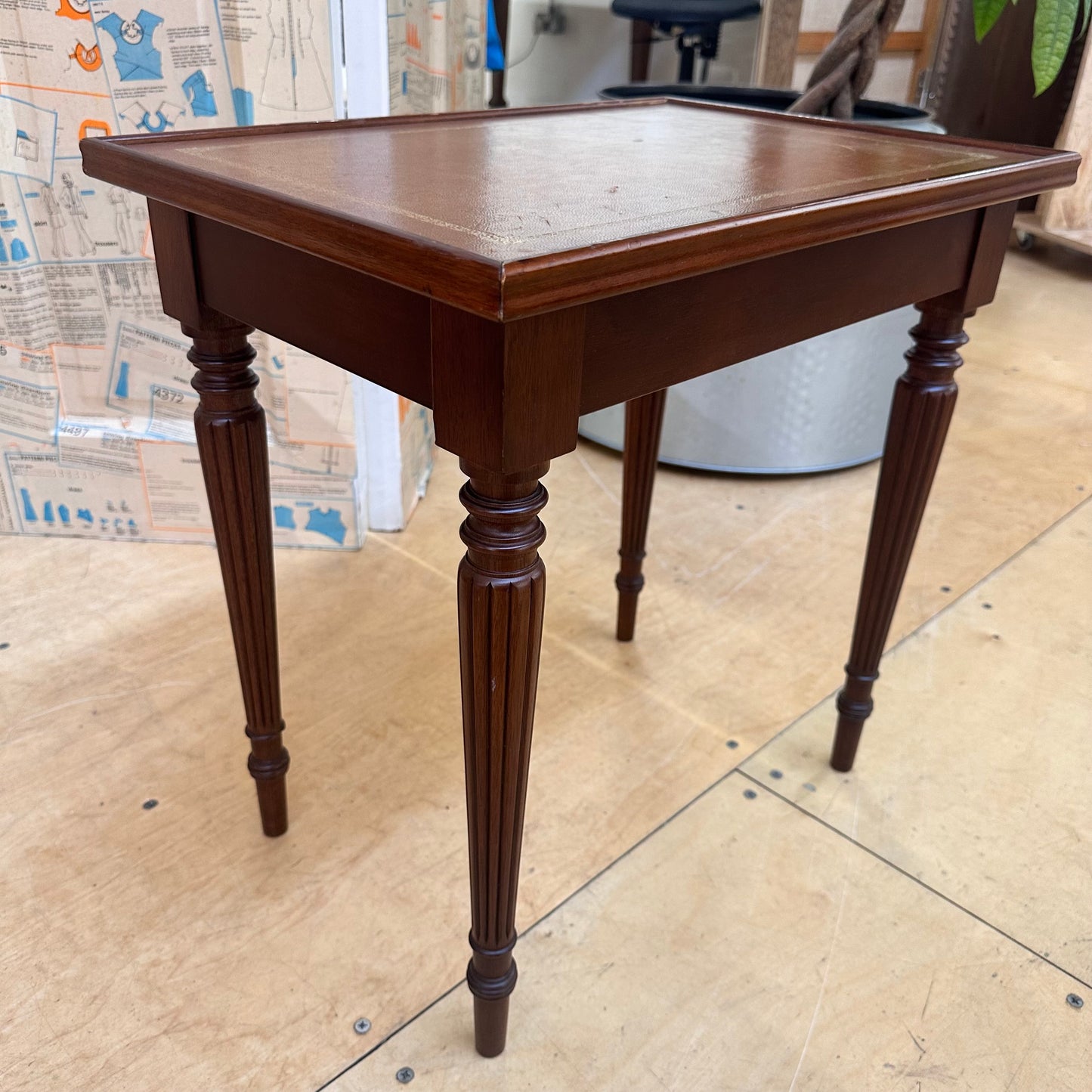 Second Life Furniture - Mahogany Side Table, Leather Topped