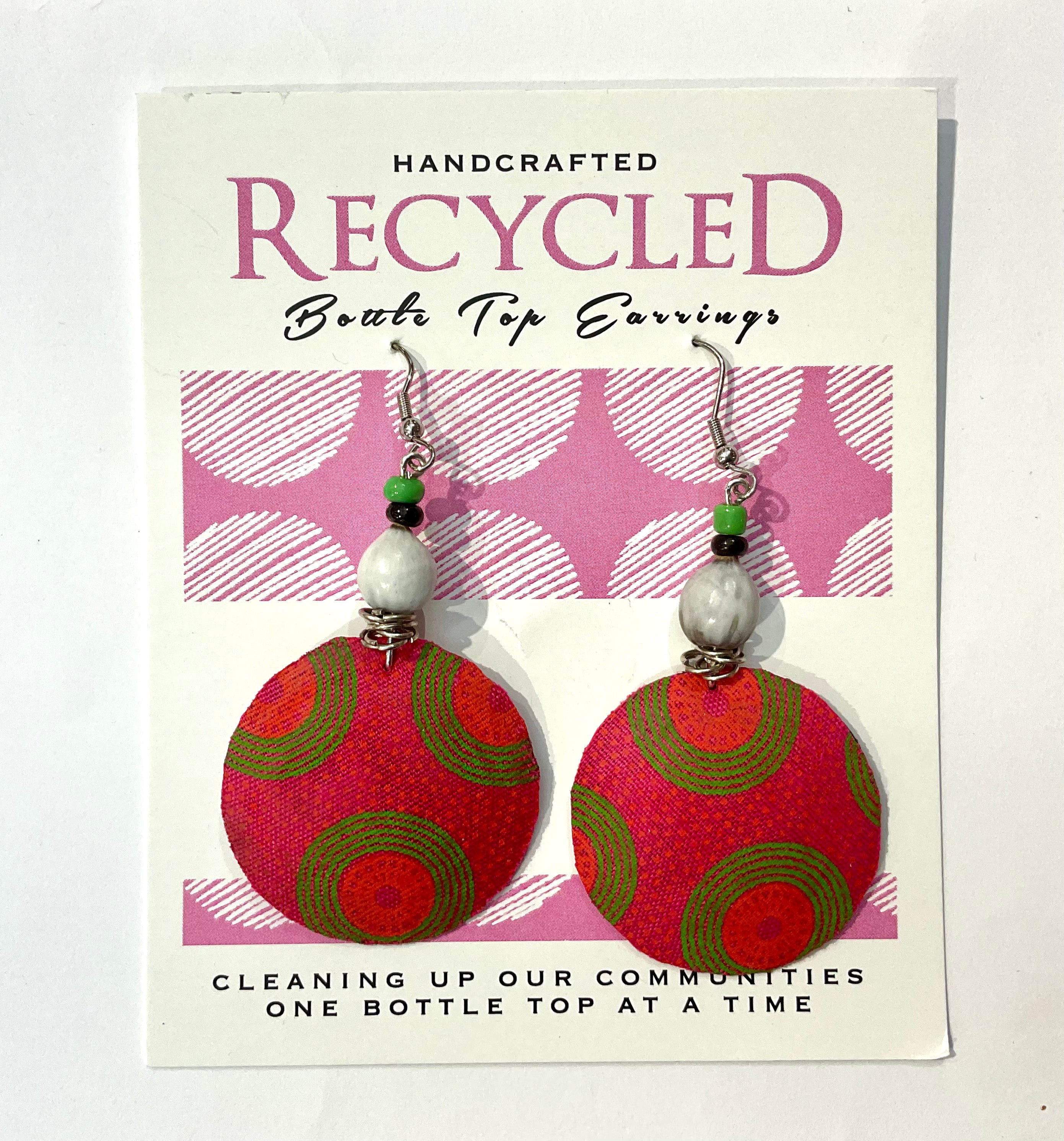 Pink and gold fabric covered drop earrings