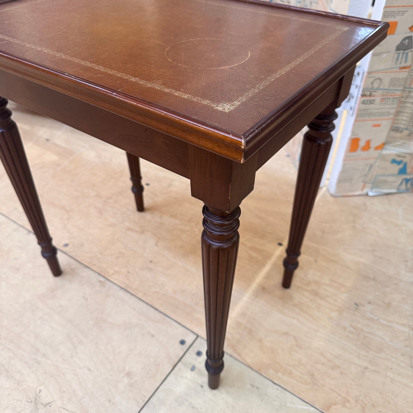Second Life Furniture - Mahogany Side Table, Leather Topped