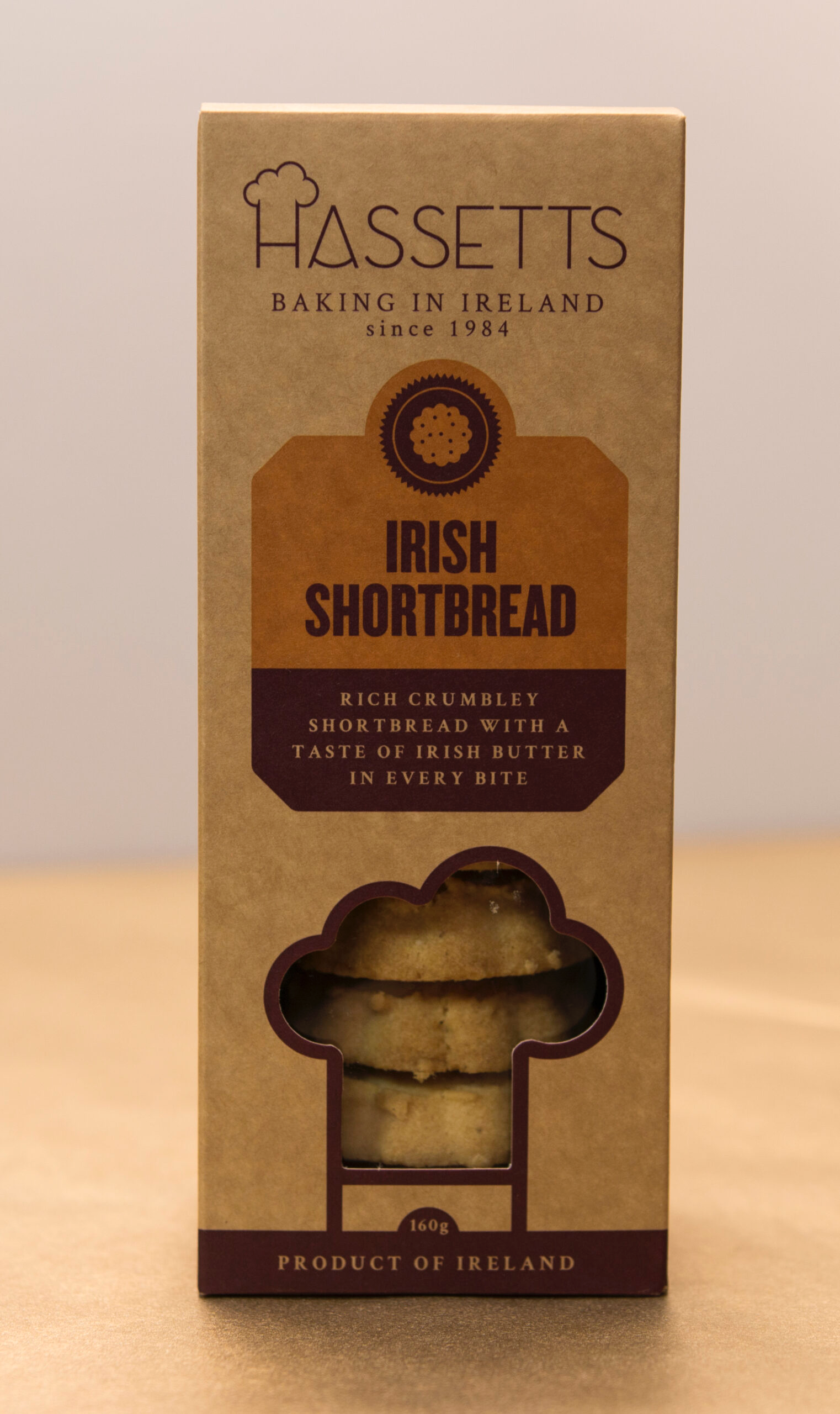 Box of Hassetts Irish Shortbread on a beige background