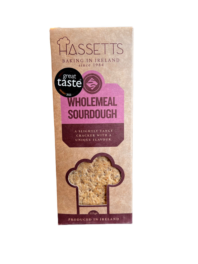 Hassetts wholemeal sourdough cracker packaging on a white background