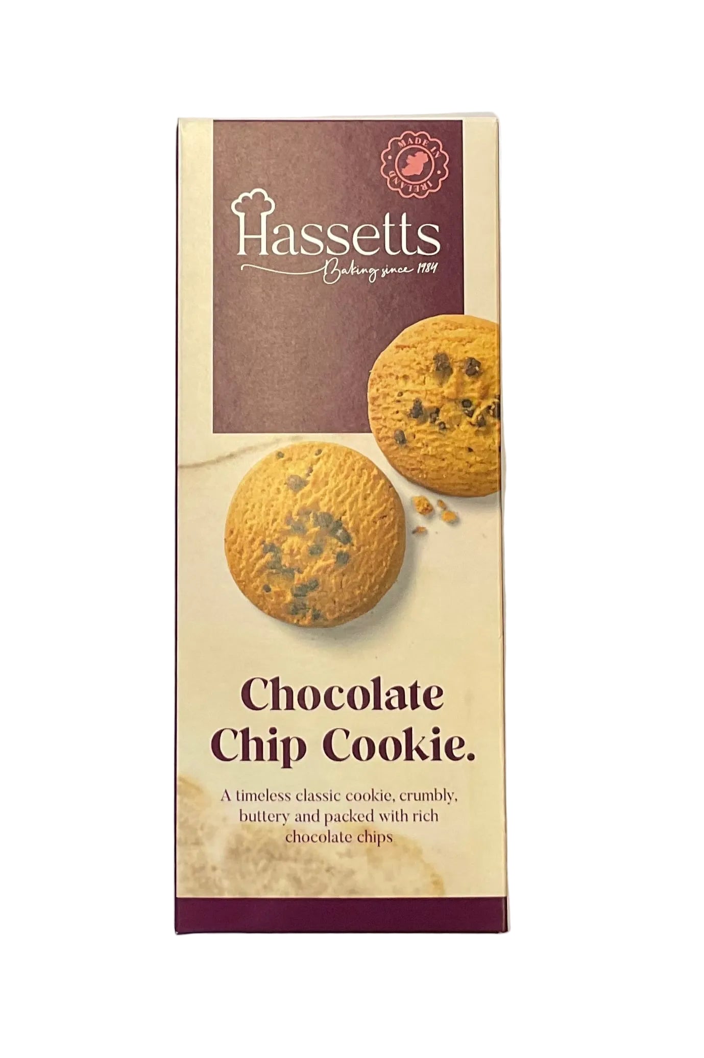Hassett's chocolate chip cookie packaging on a white background