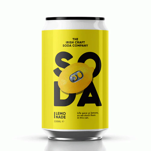 Yellow can with black text and lemon graphic on a white background