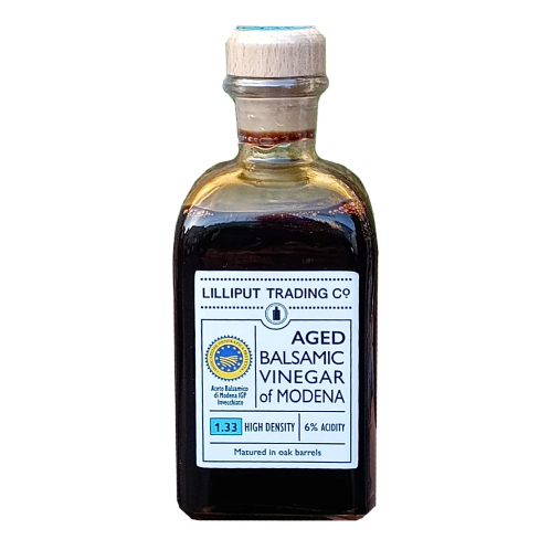 Bottle of Lilliput Balsamic Vinegar of Modena on white background