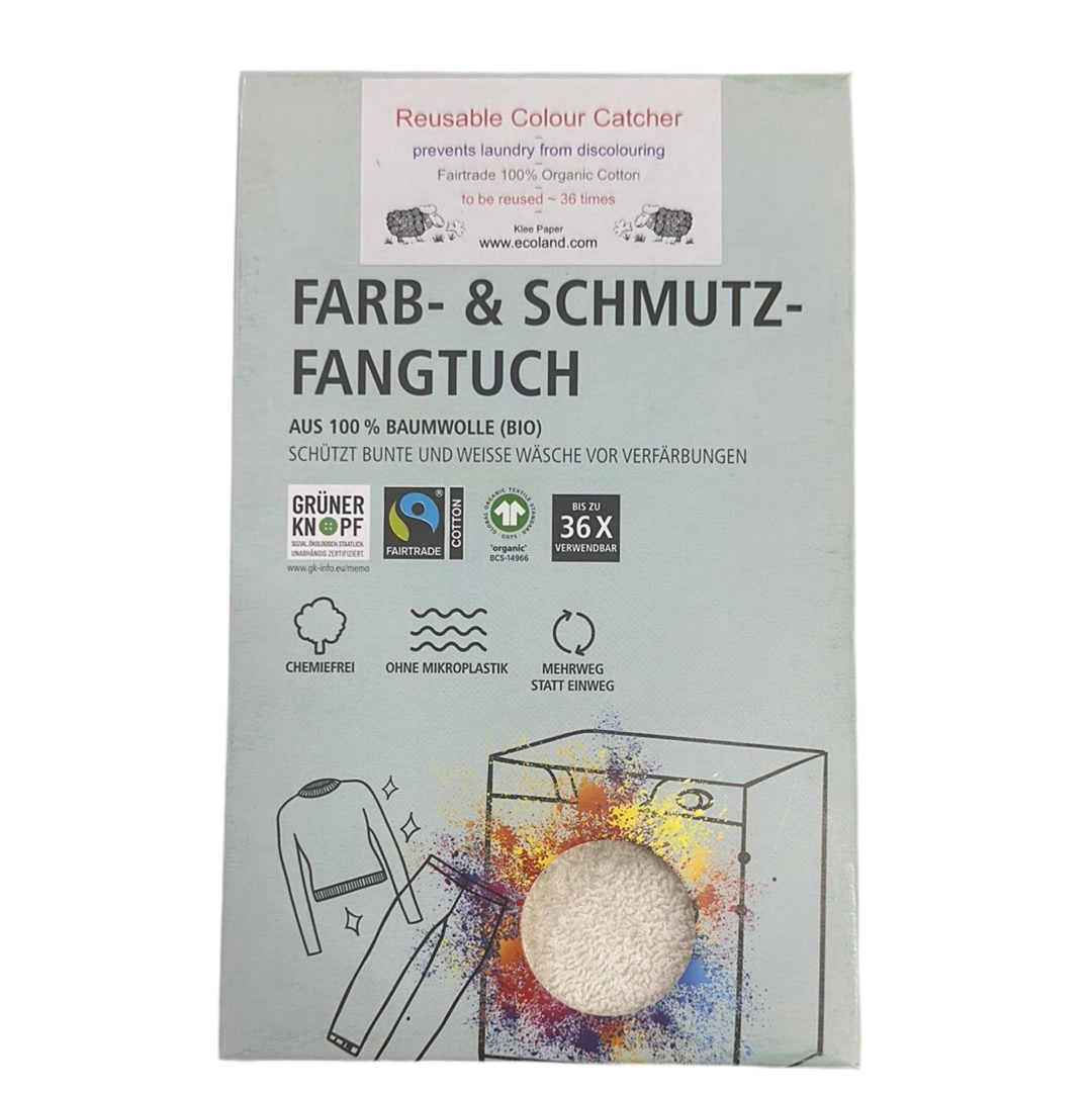 Reusable color catcher packaging with text and graphics on a white background