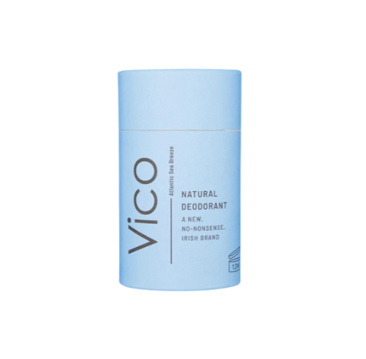 Blue deodorant container with 'Vico' branding on a white background