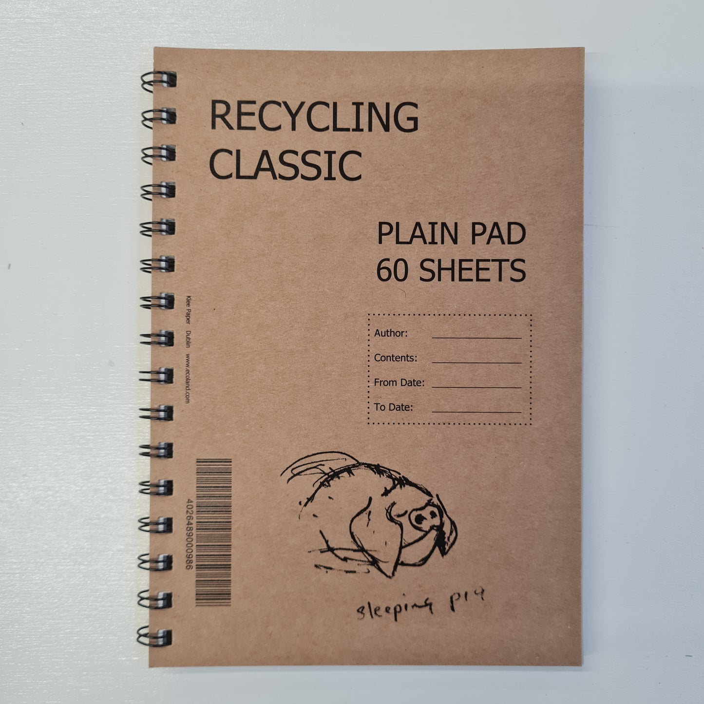 Sleeping Pig Brown Soft Cover Notebooks - Plain A5/ A6