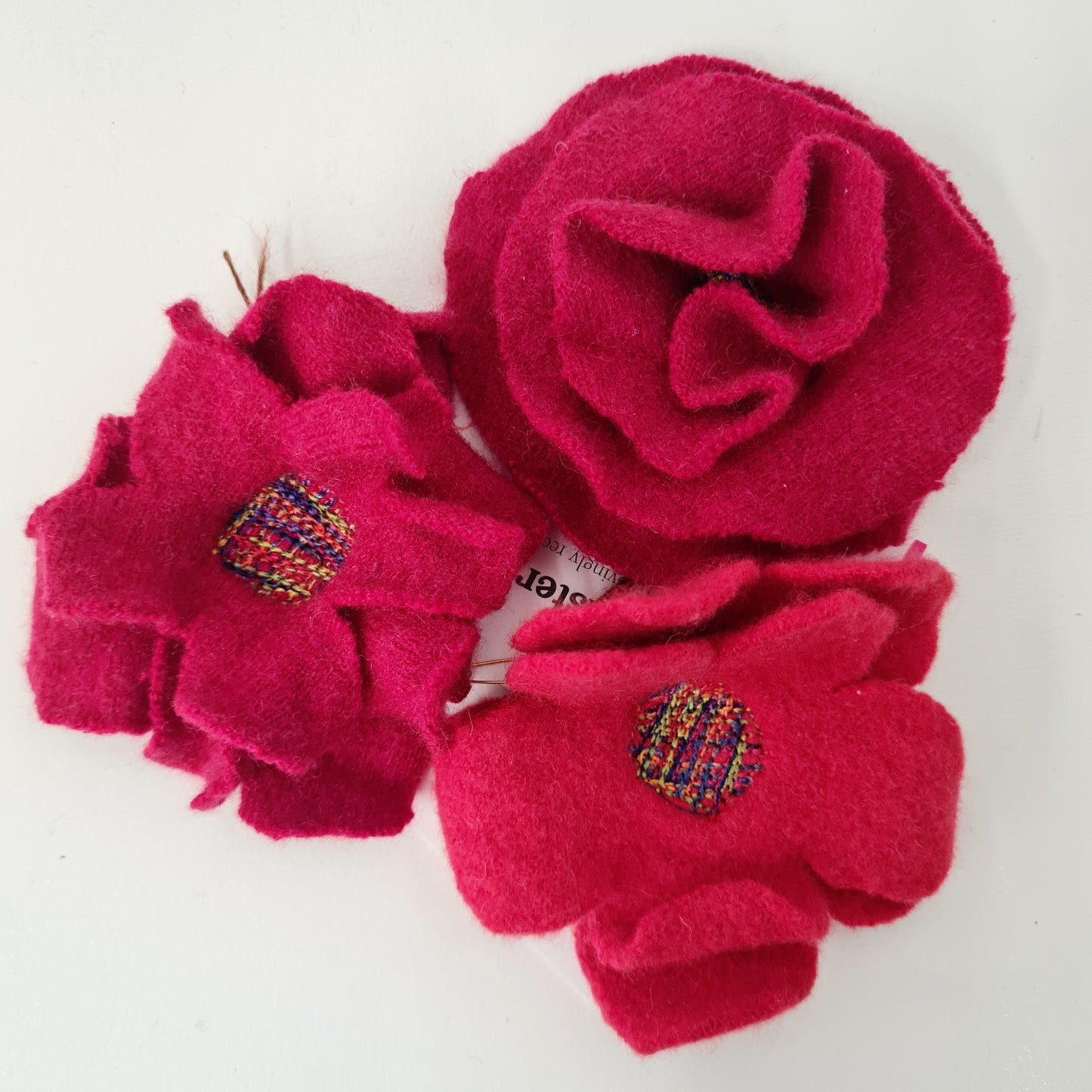 Three Sisters Felted Flower Brooches