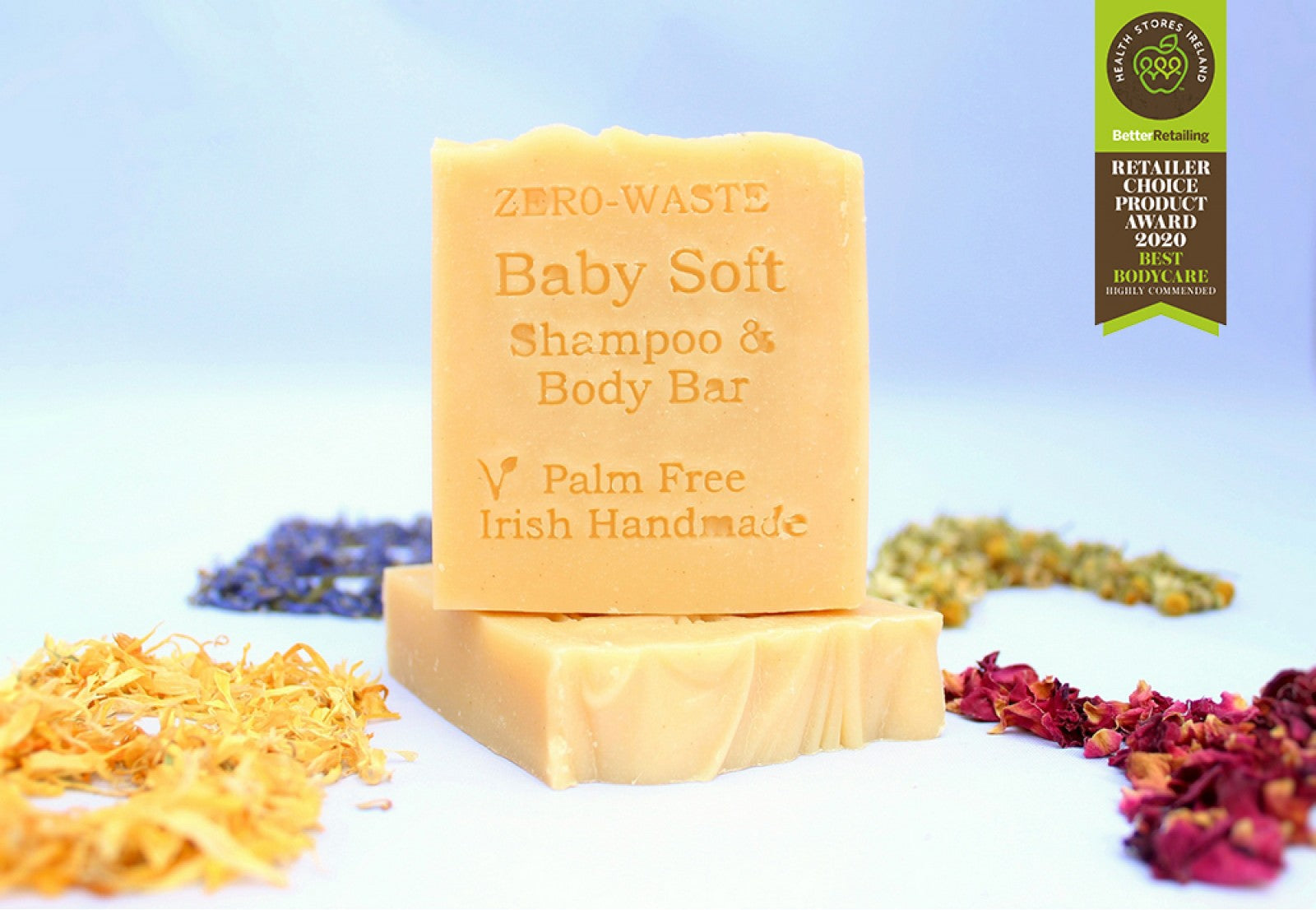 Palm Free Irish Soap’s Baby Soft Shampoo Bar, a gentle yet effective Shampoo Bar which protects and cares for sensitive scalps and delicate skin of babies.