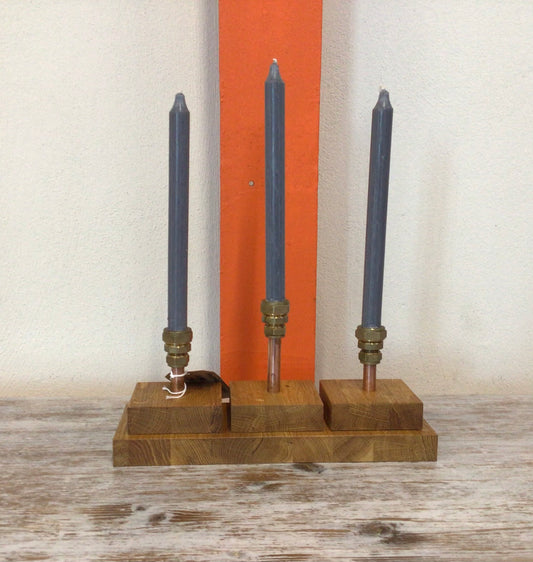 Steampunk Wooden Candlestick 3 Candles